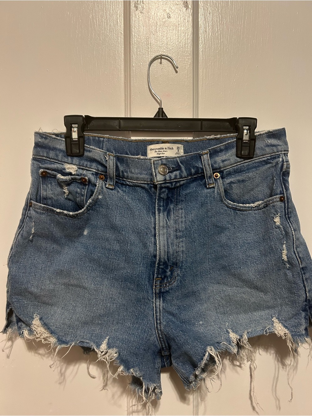Abercrombie & Fitch Medium Blue Distressed Denim Shorts
